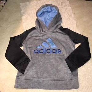 Adidas size 6 100% polyester hoodie with front pocket and thumb holes in sleeves